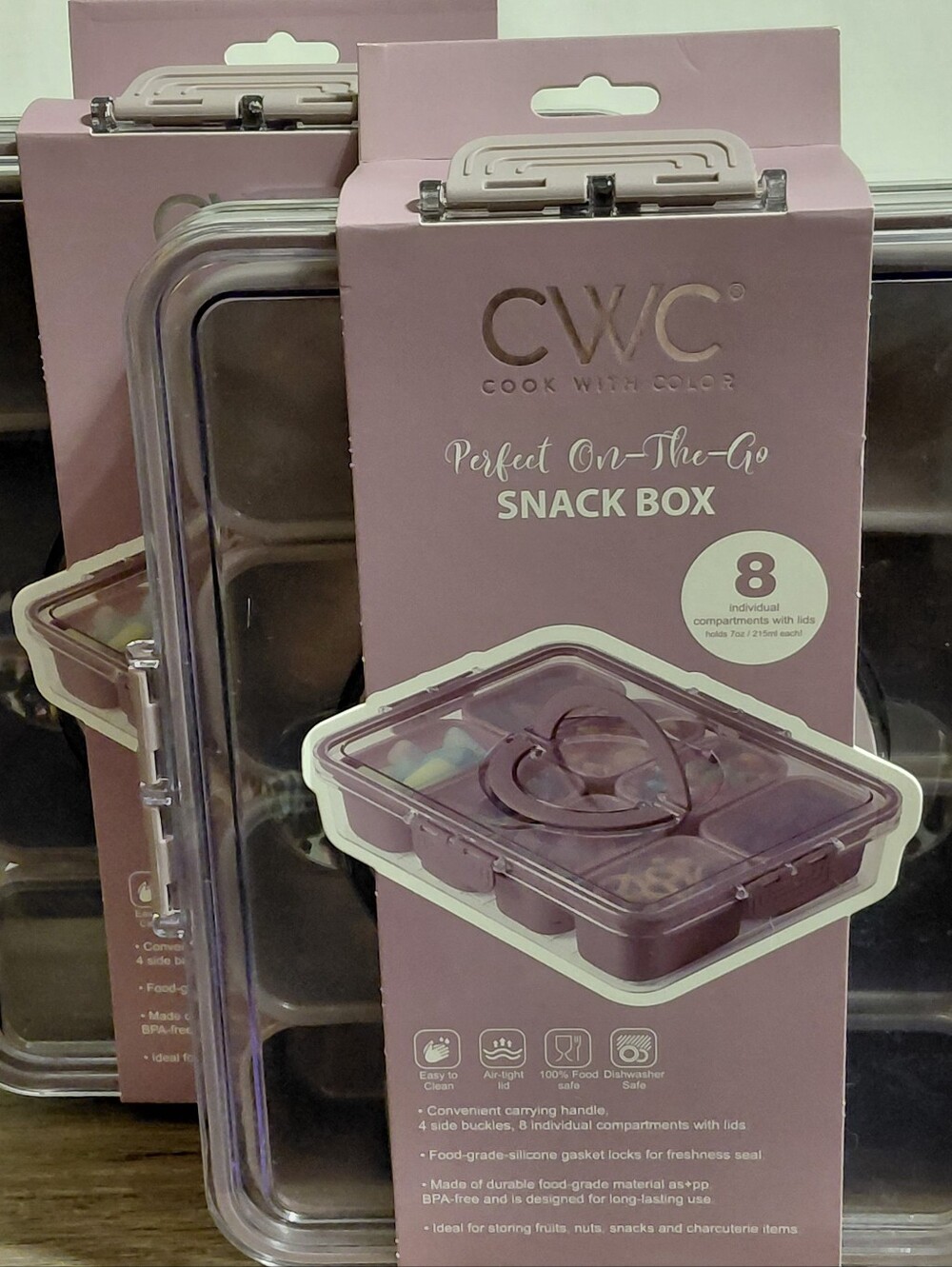 Snack Box CWC Cook With Color 8 Individual Compartments With Lids 2-pack Mauve